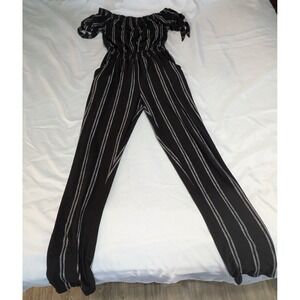 Derek Heart Jumpsuit Womens Small Black White  Striped Off Shoulder Boho